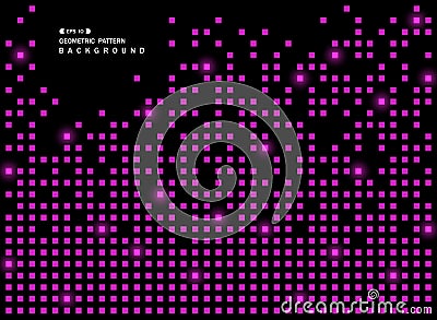 Abstract of shiny purple square geometric pattern on black background. Vector Illustration