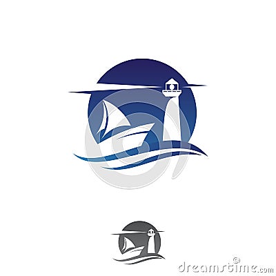 Abstract ship and lighthouse vector design icon Vector Illustration