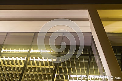 Abstract Shot Inside A Glass Modern Office At Night Stock Photo