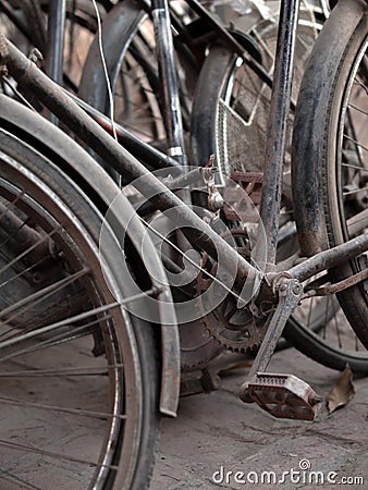 ABSTRACT SHOT OF OLD RUSTY BICYCLE PARTS Stock Photo