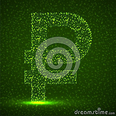 Abstract sign russian ruble of glowing particles. Neon financial symbol Vector Illustration