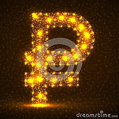 Abstract sign russian ruble of glowing particles. Neon financial symbol Vector Illustration