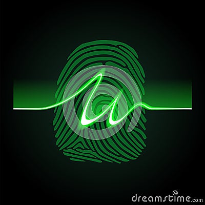 Abstract signature on fingerprint background, fingerprints scanning process - access control system, data protection Vector Illustration