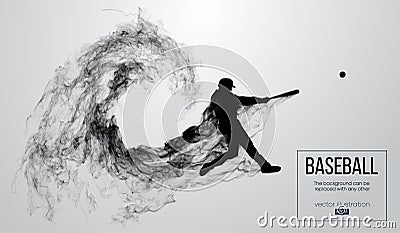 Abstract silhouette of a baseball player batter on white background from particles. Baseball player batter hits the ball Vector Illustration