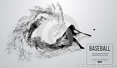 Abstract silhouette of a baseball player batter on white background from particles. Baseball player batter hits the ball Vector Illustration