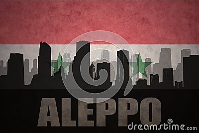 Abstract silhouette of the city with text Aleppo at the vintage syrian flag Stock Photo