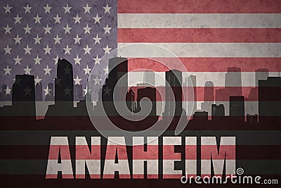 Abstract silhouette of the city with text Anaheim at the vintage american flag Stock Photo