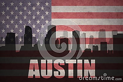 Abstract silhouette of the city with text Austin at the vintage american flag Stock Photo