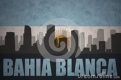 Abstract silhouette of the city with text Bahia Blanca at the vintage argentinean flag Stock Photo