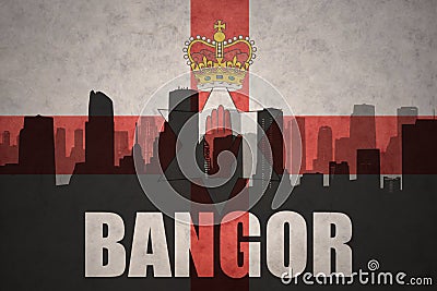 Abstract silhouette of the city with text Bangor at the vintage northern ireland flag Stock Photo