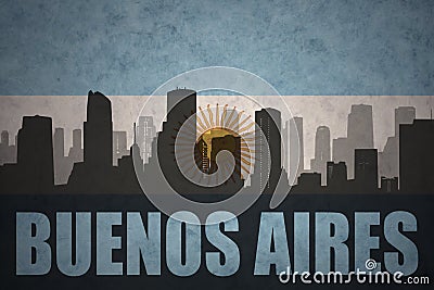 Abstract silhouette of the city with text Buenos Aires at the vintage argentinean flag Stock Photo