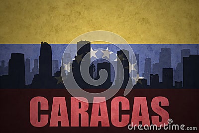 Abstract silhouette of the city with text Caracas at the vintage venezuelan flag Stock Photo