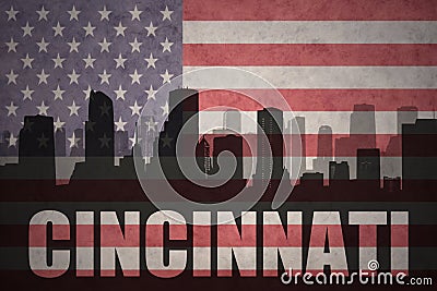 Abstract silhouette of the city with text Cincinnati at the vintage american flag Stock Photo