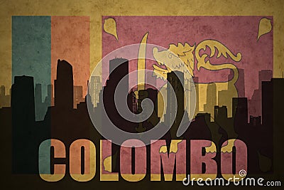 Abstract silhouette of the city with text Colombo at the vintage sri lanka flag Stock Photo