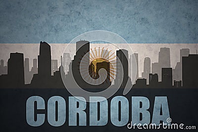 Abstract silhouette of the city with text Cordoba at the vintage argentinean flag Stock Photo