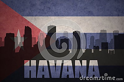 Abstract silhouette of the city with text Havana at the vintage cuban flag Stock Photo