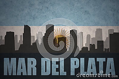 Abstract silhouette of the city with text Mar del Plata at the vintage argentinean flag Stock Photo