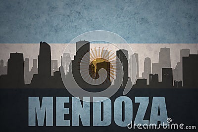 Abstract silhouette of the city with text Mendoza at the vintage argentinean flag Stock Photo