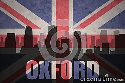 Abstract silhouette of the city with text Oxford at the vintage british flag Stock Photo
