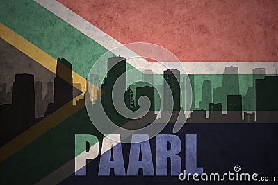 Abstract silhouette of the city with text Paarl at the vintage south africa flag Stock Photo