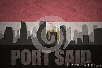 Abstract silhouette of the city with text Port Said at the vintage egyptian flag Stock Photo