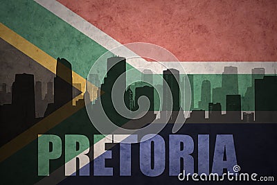 Abstract silhouette of the city with text Pretoria at the vintage south africa flag Stock Photo