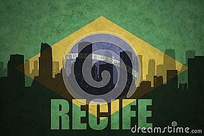 Abstract silhouette of the city with text Recife at the vintage brazilian flag Stock Photo