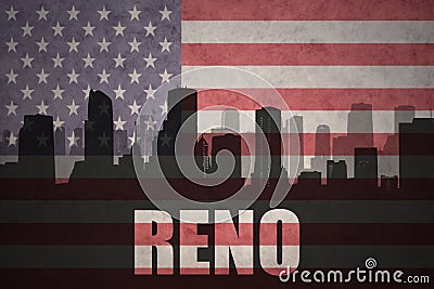 Abstract silhouette of the city with text Reno at the vintage american flag Stock Photo