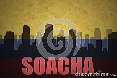 Abstract silhouette of the city with text Soacha at the vintage colombian flag Stock Photo