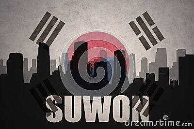 Abstract silhouette of the city with text Suwon at the vintage south korea flag Stock Photo