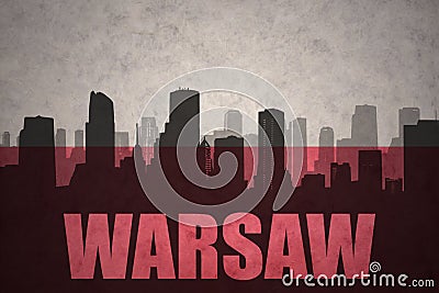 Abstract silhouette of the city with text Warsaw at the vintage polish flag Stock Photo