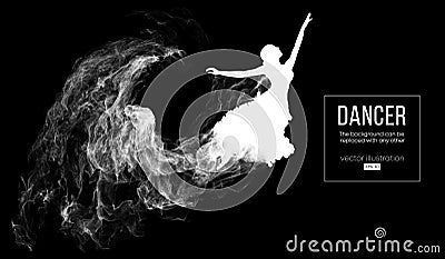 Abstract silhouette of a dencing girl, woman, ballerina on the dark, black background. Ballet and modern dance. Vector Illustration