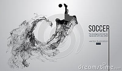 Abstract silhouette of a football player on the white background from particles. Soccer player running jumping with ball Vector Illustration