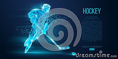 Abstract silhouette of a hockey player from particles Low poly neon wire outline geometric polygonal vector illustration Vector Illustration