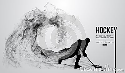 Abstract silhouette of a hockey player on white background from particles. Hockey player hits the puck. Vector Vector Illustration