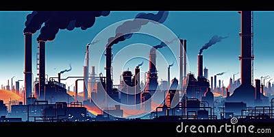 Abstract silhouette of industrial factory , Industry manufacture landscape with pipes and tanks gas production rigs. Stock Photo