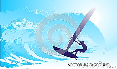 Abstract silhouette of the surfer at the ocean Vector Illustration