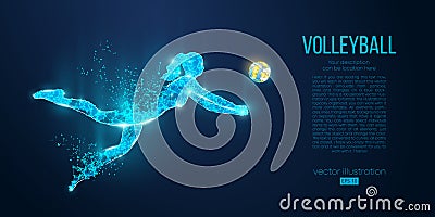 Abstract silhouette of volleyball player woman, girl, female with volleyball ball. Low poly neon wire outline. Vector Vector Illustration