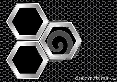 Abstract silver black hexagon overlap on dark gray mesh design modern luxury futuristic background texture vector Vector Illustration