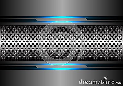 Abstract silver circle mesh in grey metal blue light line energy design modern futuristic technology background vector Vector Illustration