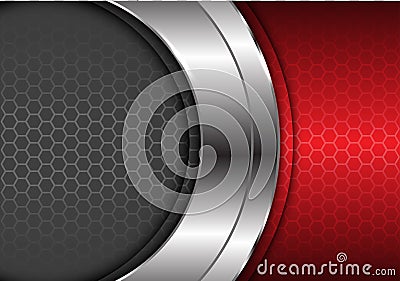 Abstract silver curve center with red gray hexagon pattern design modern luxury futuristic background vector Vector Illustration