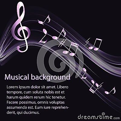 Abstract musical background with silver notes and treble clef Stock Photo