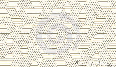 Abstract simple geometric vector seamless pattern with gold line texture on white background. Light modern simple Vector Illustration