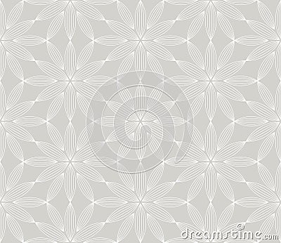 Abstract simple geometric vector seamless pattern with white line floral texture on grey background. Light gray modern Vector Illustration