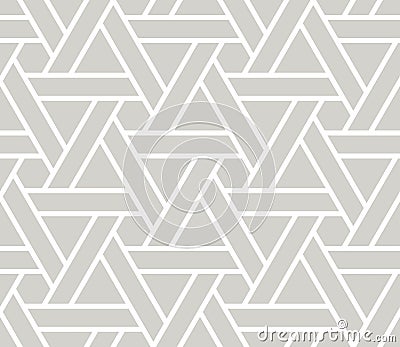 Abstract simple geometric vector seamless pattern with white line triangular texture on grey background. Light gray Vector Illustration