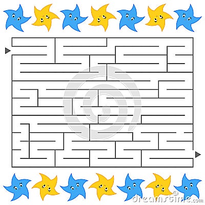 Abstract simple rectangular isolated labyrinth. Black color on a white background. An interesting game for children. Simple flat Vector Illustration