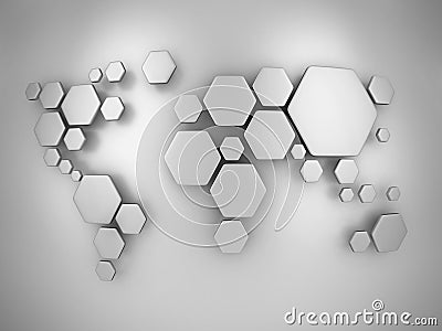 Abstract simplified world map made of hexagons Cartoon Illustration