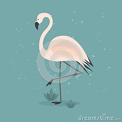 Abstract single pink flamingo standing on one leg Vector Illustration