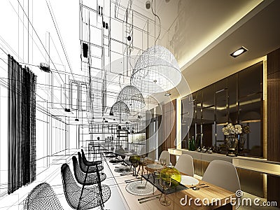 Abstract sketch design of interior dining Stock Photo