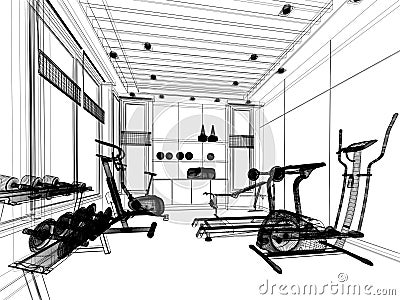 Abstract sketch design of interior fitness room Stock Photo